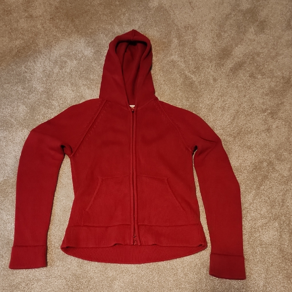 Red Hooded Zip-Up Sweater